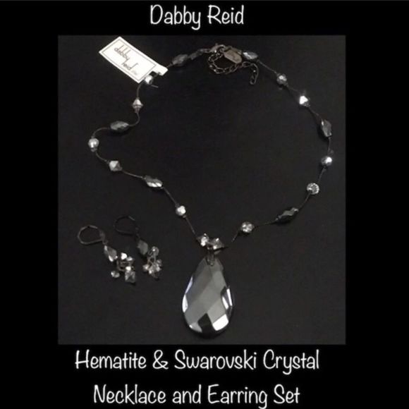 Hematite & Swarovski Crystal Earrings & Necklace - Picture 2 of 14